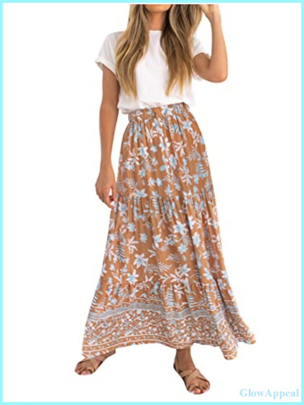 ZESICA Women's Bohemian Floral Printed Elastic Waist A Line Maxi Skirt